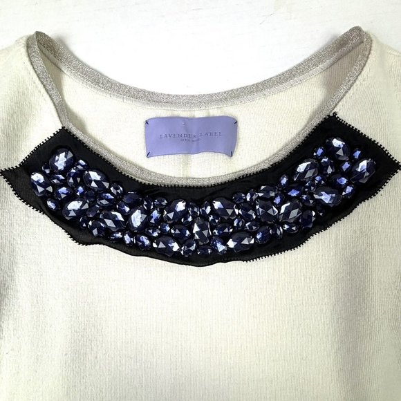 Vera Wang Lavender Label Pullover Sweater 100% Wool Jeweled Women’s 6/40 $250 EC - Picture 1 of 11